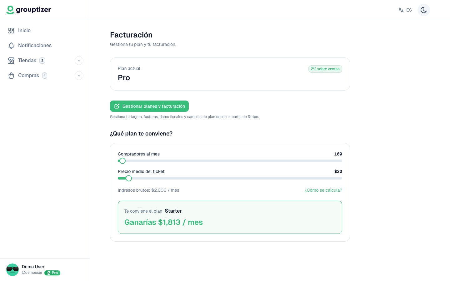 Página de facturación