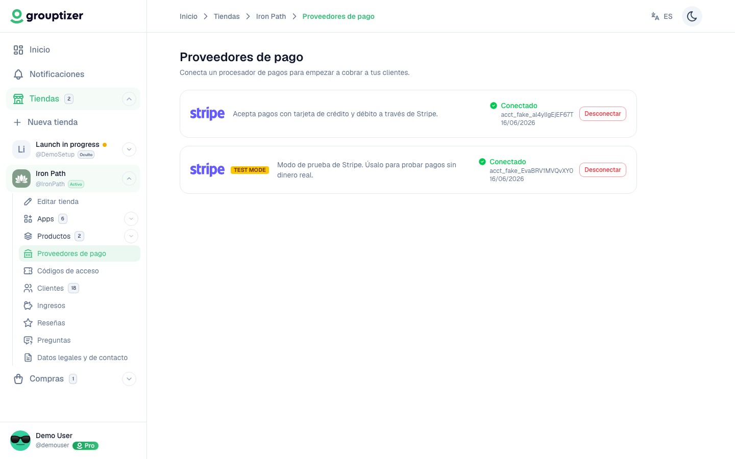 Proveedores de pago con Stripe conectado